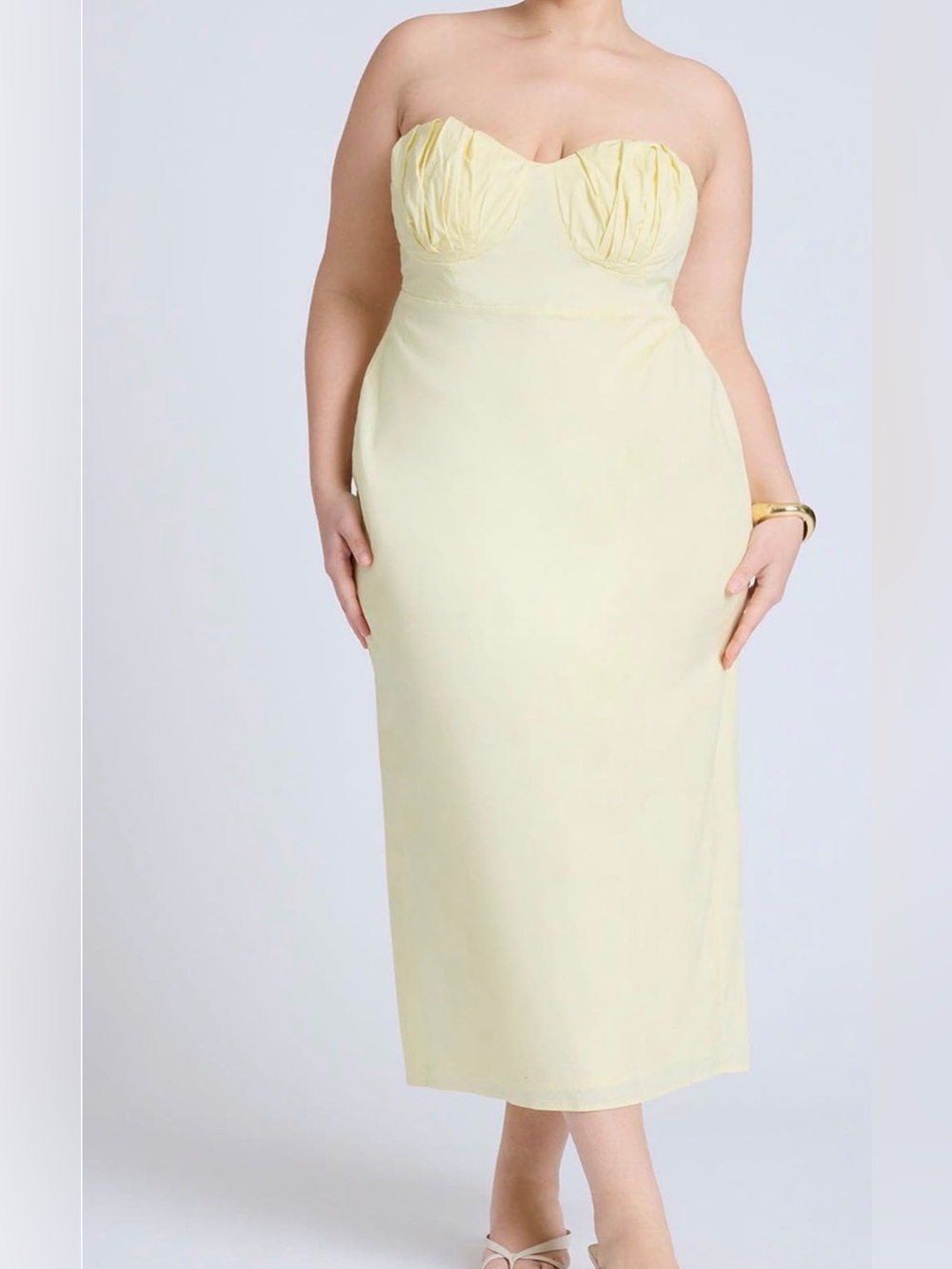 ELOQUII Strapless Butter Yellow Midi Dress